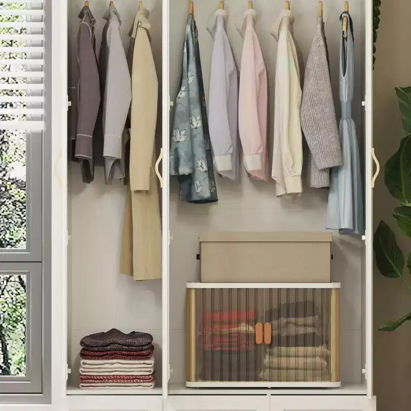 Armoire blanche Famapy 3 portes vitrées avec double penderie