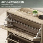 Meuble à chaussures Famapy 3 tiroirs grain de bois marron avec plateau rabattable et ajouré