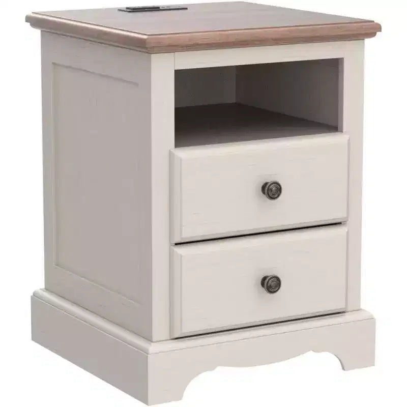 18 Table de chevet vintage avec station de charge, Table d'appoint avec 2 tiroirs pour chambre, salon