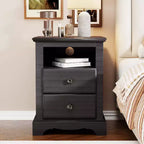 18 Table de chevet vintage avec station de charge, Table d'appoint avec 2 tiroirs pour chambre, salon