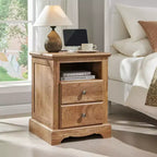 18 Table de chevet vintage avec station de charge, Table d'appoint avec 2 tiroirs pour chambre, salon