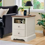 18 Table de chevet vintage avec station de charge, Table d'appoint avec 2 tiroirs pour chambre, salon