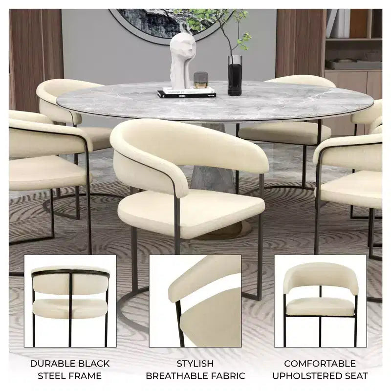 Lot de 4 chaises de salle à manger avec accoudoirs LeisureMod Aero Modern Curve Back, revêtement en cuir, assise confortable avec support rembourré pour salles à manger et cuisines
