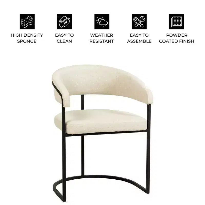 Lot de 4 chaises de salle à manger avec accoudoirs LeisureMod Aero Modern Curve Back, revêtement en cuir, assise confortable avec support rembourré pour salles à manger et cuisines