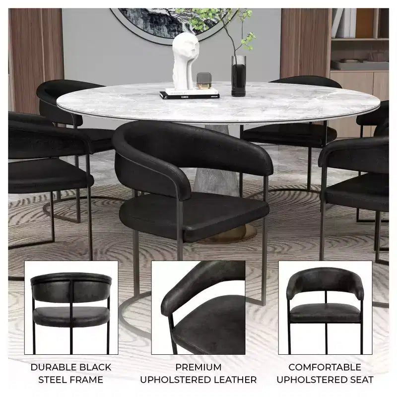 Lot de 4 chaises de salle à manger avec accoudoirs LeisureMod Aero Modern Curve Back, revêtement en cuir, assise confortable avec support rembourré pour salles à manger et cuisines