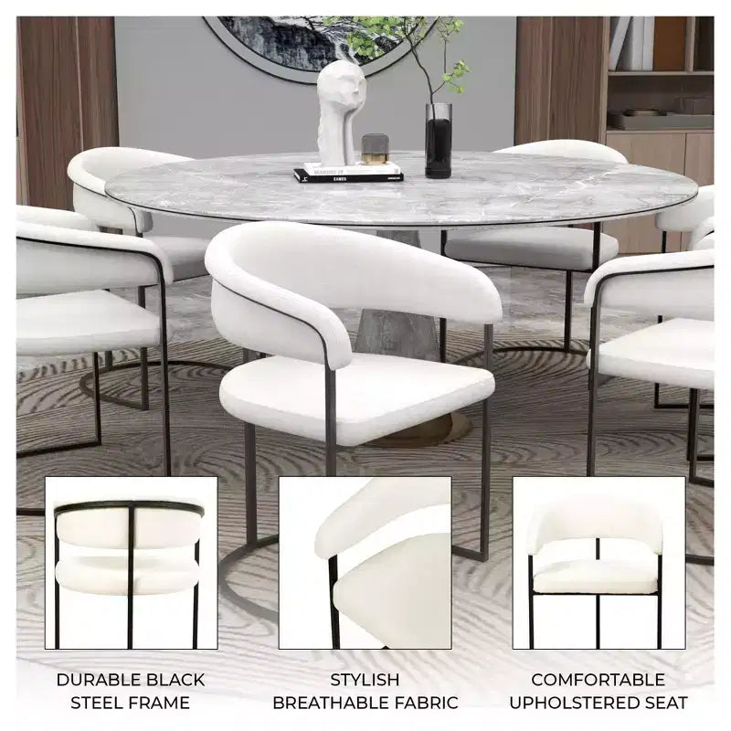 Lot de 4 chaises de salle à manger avec accoudoirs LeisureMod Aero Modern Curve Back, revêtement en cuir, assise confortable avec support rembourré pour salles à manger et cuisines