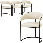 Lot de 4 chaises de salle à manger avec accoudoirs LeisureMod Aero Modern Curve Back, revêtement en cuir, assise confortable avec support rembourré pour salles à manger et cuisines