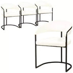 Lot de 4 chaises de salle à manger avec accoudoirs LeisureMod Aero Modern Curve Back, revêtement en cuir, assise confortable avec support rembourré pour salles à manger et cuisines