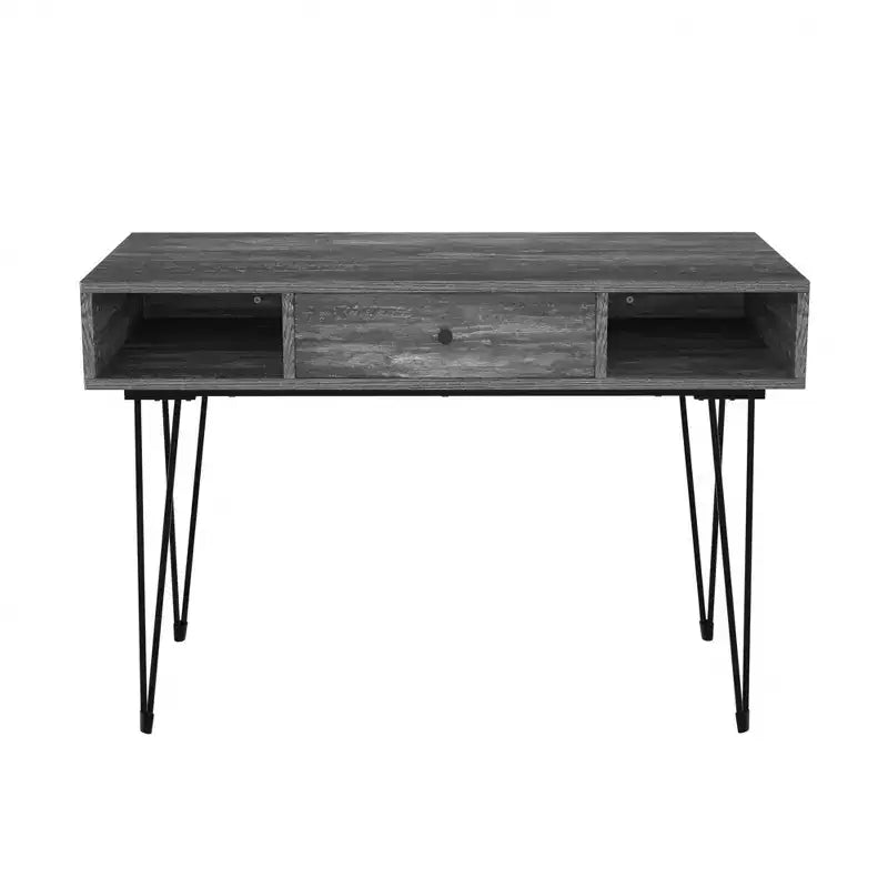 VECELO Bureau informatique 99,8 cm Table de travail pour bureau à domicile avec tiroirs Table d'étude Noir/Marron/Gris