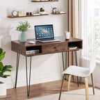 VECELO Bureau informatique 99,8 cm Table de travail pour bureau à domicile avec tiroirs Table d'étude Noir/Marron/Gris