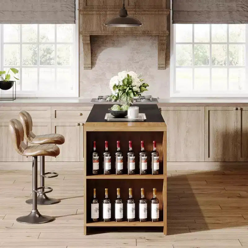 Îlot de cuisine Lantine 55 avec 5 étagères, table d'îlot fixe de ferme à 5 niveaux, meuble de rangement de table de bar en bois avec comptoir