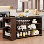 Îlot de cuisine Lantine 55 avec 5 étagères, table d'îlot fixe de ferme à 5 niveaux, meuble de rangement de table de bar en bois avec comptoir
