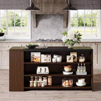 Îlot de cuisine Lantine 55 avec 5 étagères, table d'îlot fixe de ferme à 5 niveaux, meuble de rangement de table de bar en bois avec comptoir
