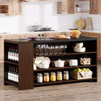 Îlot de cuisine Lantine 55 avec 5 étagères, table d'îlot fixe de ferme à 5 niveaux, meuble de rangement de table de bar en bois avec comptoir