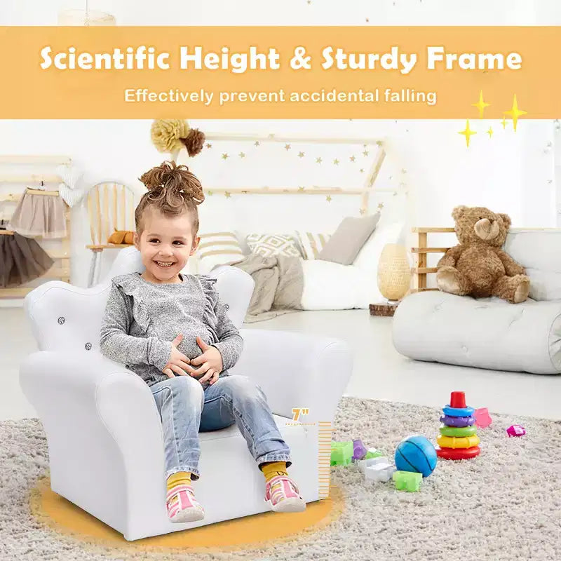 Canapé pour enfants Costway, canapé-lit pour tout-petits, fauteuil de princesse pour enfants avec pouf, blanc/rose