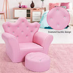 Canapé pour enfants Costway, canapé-lit pour tout-petits, fauteuil de princesse pour enfants avec pouf, blanc/rose