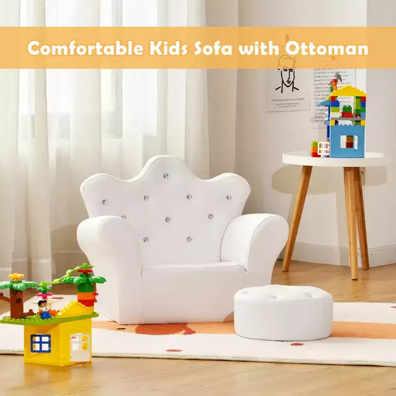 Canapé pour enfants Costway, canapé-lit pour tout-petits, fauteuil de princesse pour enfants avec pouf, blanc/rose