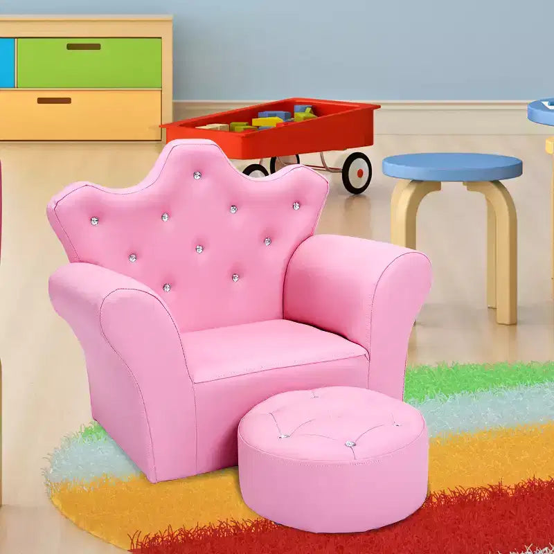 Canapé pour enfants Costway, canapé-lit pour tout-petits, fauteuil de princesse pour enfants avec pouf, blanc/rose