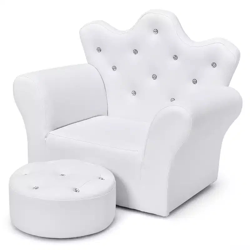 Canapé pour enfants Costway, canapé-lit pour tout-petits, fauteuil de princesse pour enfants avec pouf, blanc/rose