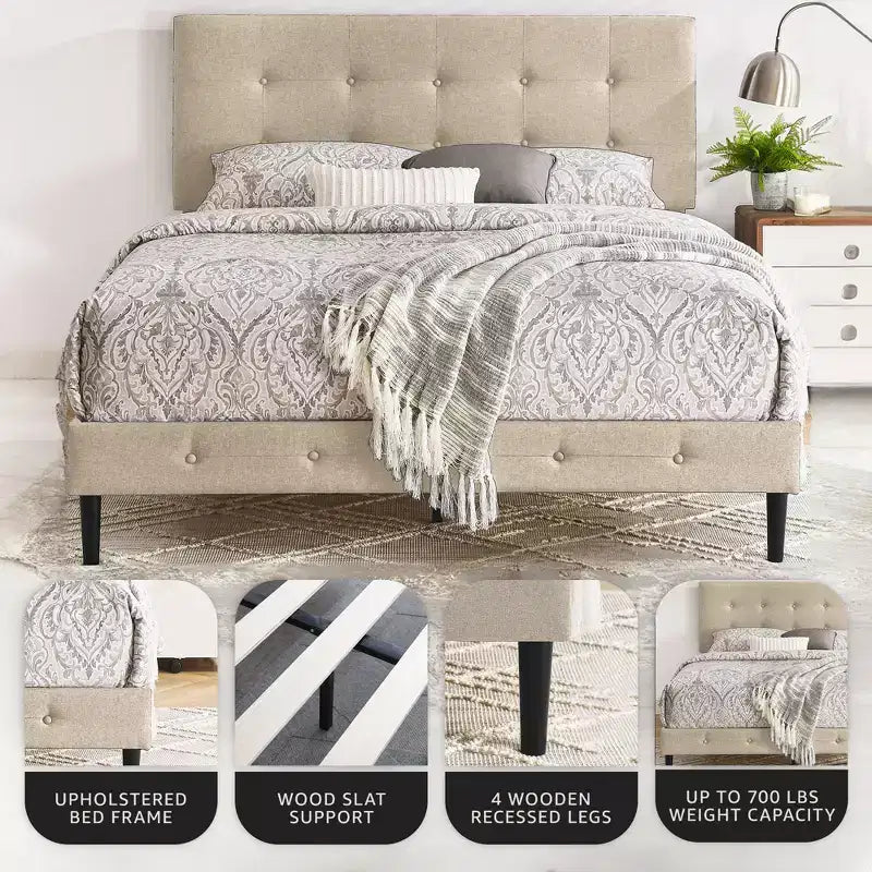 Cadre de lit plateforme en bois rembourré DeCoro Cambridge