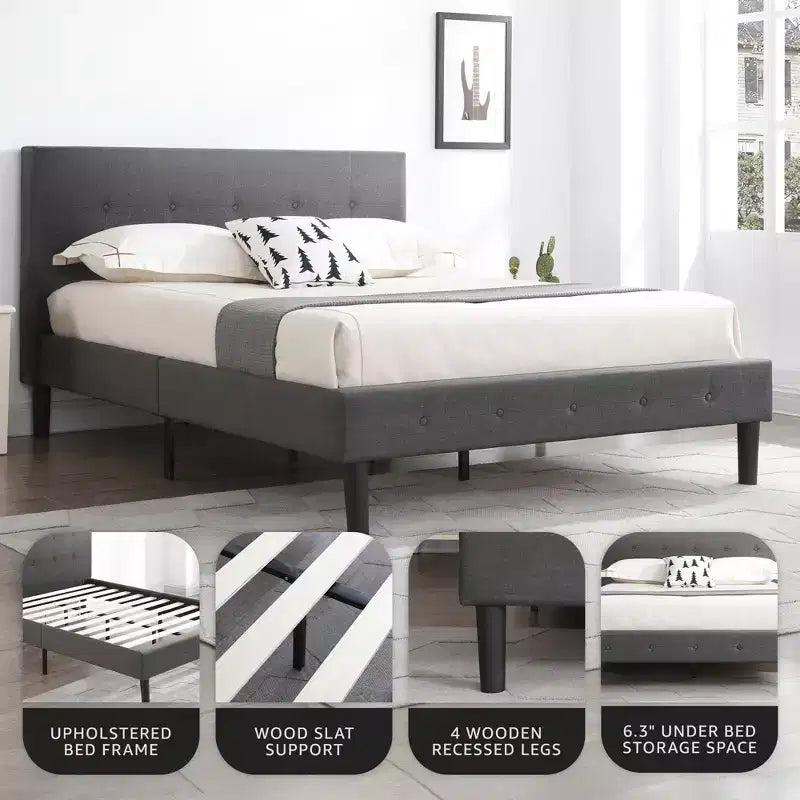 Cadre de lit plateforme en bois rembourré DeCoro Cambridge