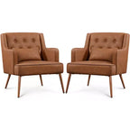 Yaheetech Set of 2 Button Tufted Modern Accent Armchairs with Lumbar Support, Retro Brown