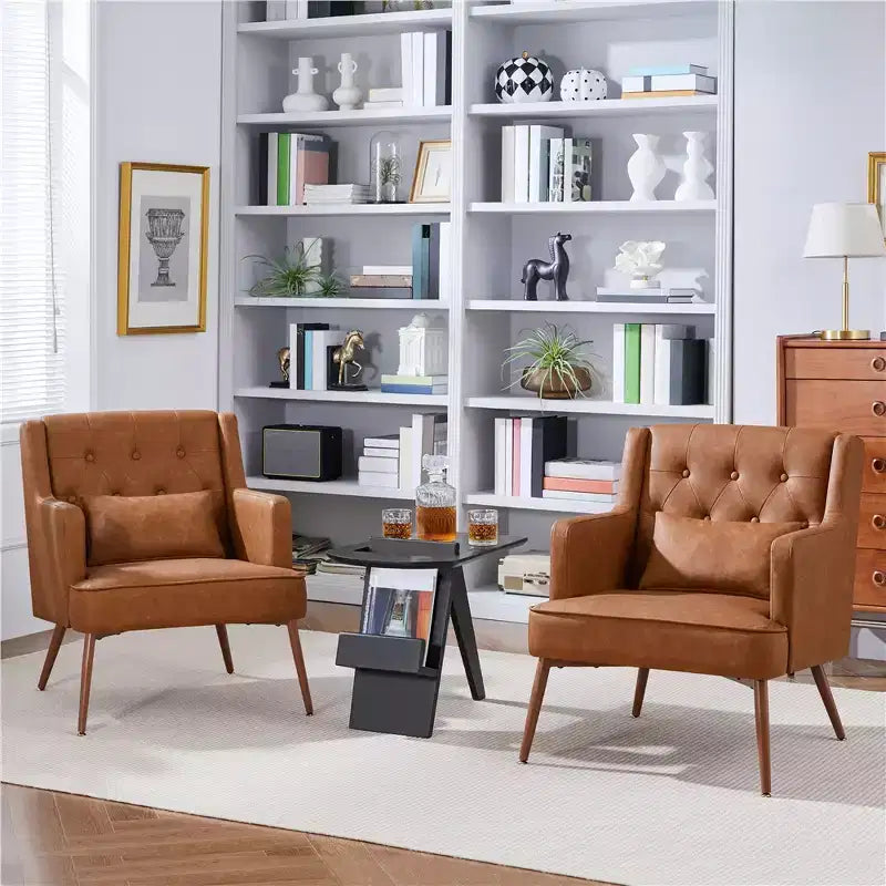 Yaheetech Lot de 2 Fauteuils d'Appoint Modernes capitonnés avec Support Lombaire, Marron Rétro