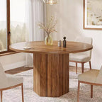 Table à manger en bois Lantine pour salle à manger, table ronde de 119 cm pour 4 personnes avec pied piédestal et plateau en chêne circulaire