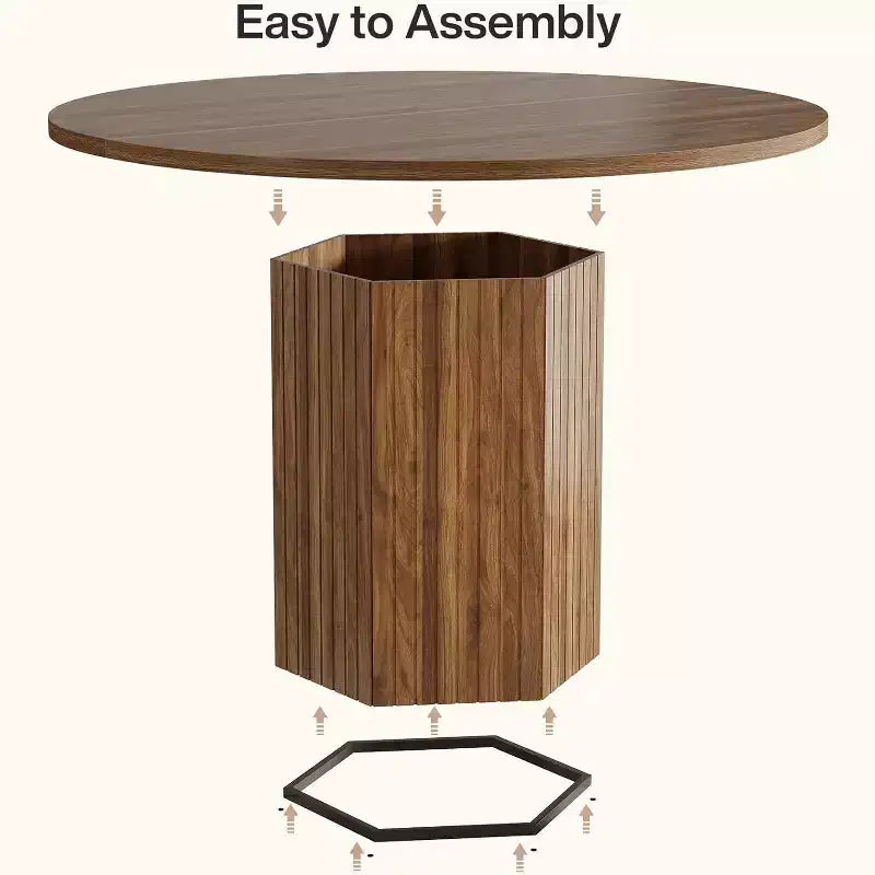 Table à manger en bois Lantine pour salle à manger, table ronde de 119 cm pour 4 personnes avec pied piédestal et plateau en chêne circulaire