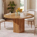 Table à manger en bois Lantine pour salle à manger, table ronde de 119 cm pour 4 personnes avec pied piédestal et plateau en chêne circulaire
