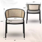 Chaise de salle à manger LeisureMod Ervilla en osier avec assise en cuir et cadre en acier noir, assise confortable pour salles à manger et cuisines