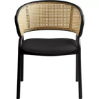 Chaise de salle à manger LeisureMod Ervilla en osier avec assise en cuir et cadre en acier noir, assise confortable pour salles à manger et cuisines
