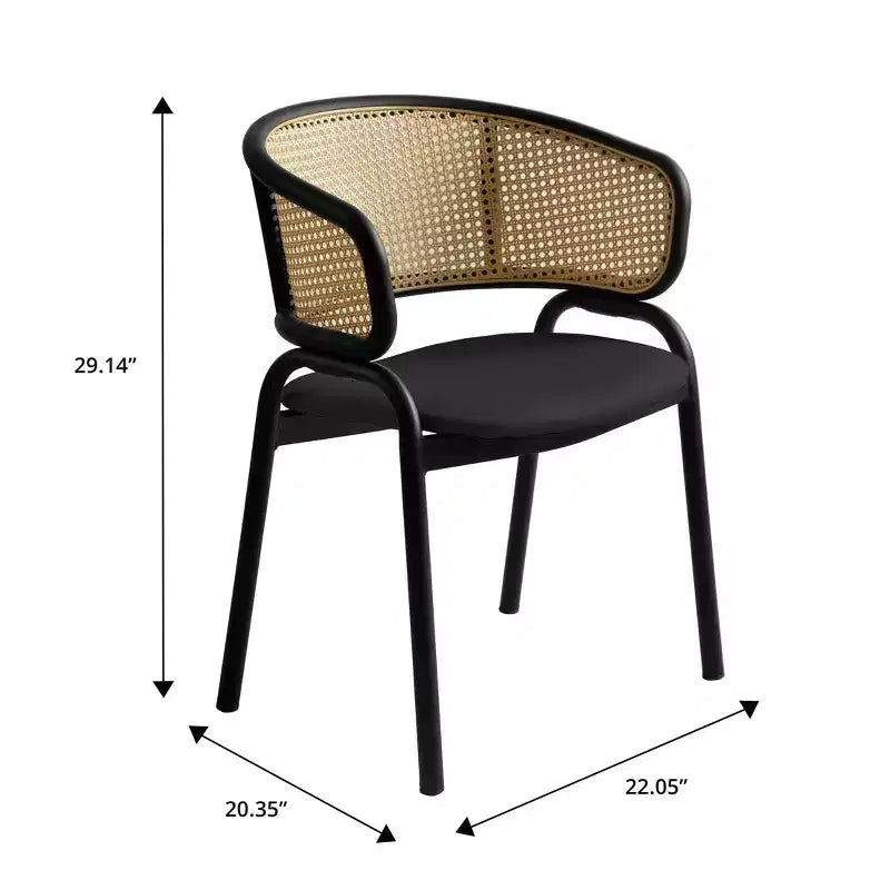 Chaise de salle à manger LeisureMod Ervilla en osier avec assise en cuir et cadre en acier noir, assise confortable pour salles à manger et cuisines