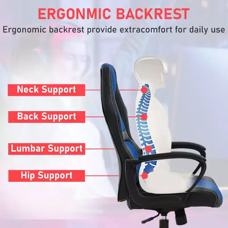BestMassage Chaise de jeu Chaise de bureau avec soutien lombaire Hauteur réglable Cuir PU Chaise de direction pour femmes, hommes et adultes