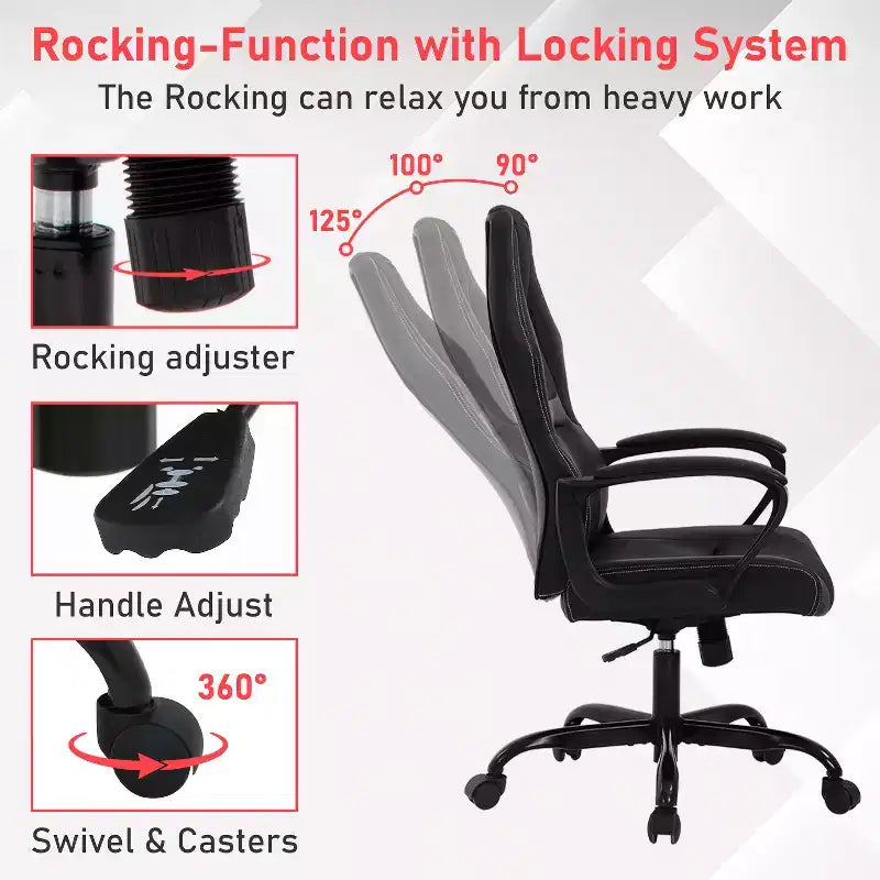 BestMassage Chaise de jeu Chaise de bureau avec soutien lombaire Hauteur réglable Cuir PU Chaise de direction pour femmes, hommes et adultes
