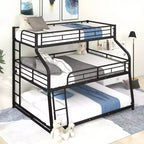 Whisen Metal Twin XL/Full XL/Queen Triple Bunk Bed with Long and Short Ladder and Full-Length Guardrails