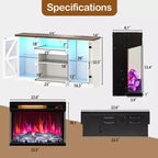 Meuble TV Costway 58" avec cheminée électrique à 3 côtés en verre de 23" et lumières LED 20 couleurs