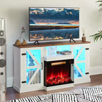 Meuble TV Costway 58" avec cheminée électrique à 3 côtés en verre de 23" et lumières LED 20 couleurs