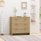 Commode 4 tiroirs Armoire de rangement moderne en rotin Meuble en bois pour chambre à coucher, salon, salle à manger, couloirs
