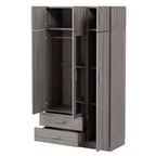 Whisen Wood – Armoire de chambre en bois avec miroir, 2 tiroirs, étagères, tringle à vêtements et compartiment supérieur
