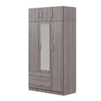 Whisen Wood – Armoire de chambre en bois avec miroir, 2 tiroirs, étagères, tringle à vêtements et compartiment supérieur
