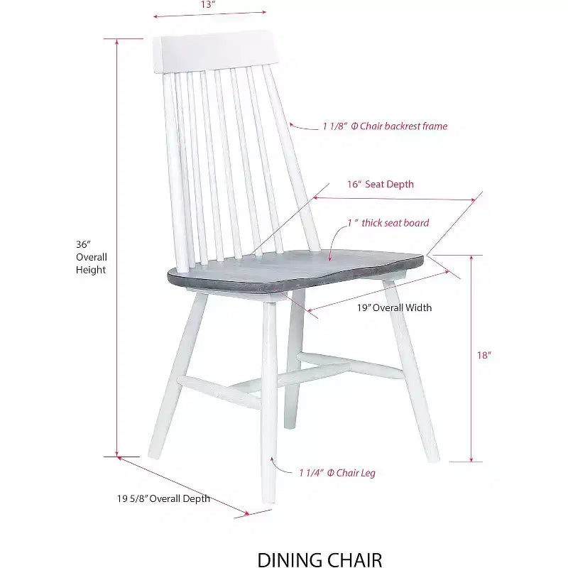 Kings Brand Furniture Chaises de salle à manger Milford Windsor en bois à lattes, dossier blanc/gris, lot de 2