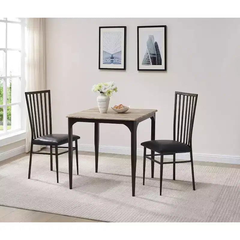 Kings Brand Furniture - Table à manger carrée 48, structure en métal robuste avec plateau en bois, noyer/noir