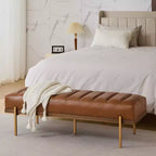 Christopher Knight Home Brimley, repose-pieds ottoman moderne de 55 W en similicuir capitonné avec base dorée