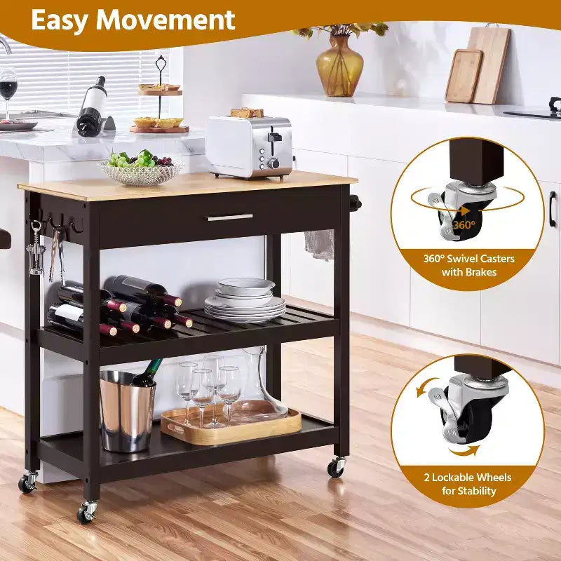 Yaheetech Desserte de cuisine roulante de 102 cm avec étagères de rangement et tiroir