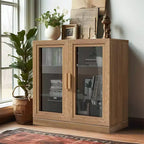 PexFix Meuble d'appoint en bois 31x31x16 avec étagère réglable, meuble de rangement, porte vitrée naturelle