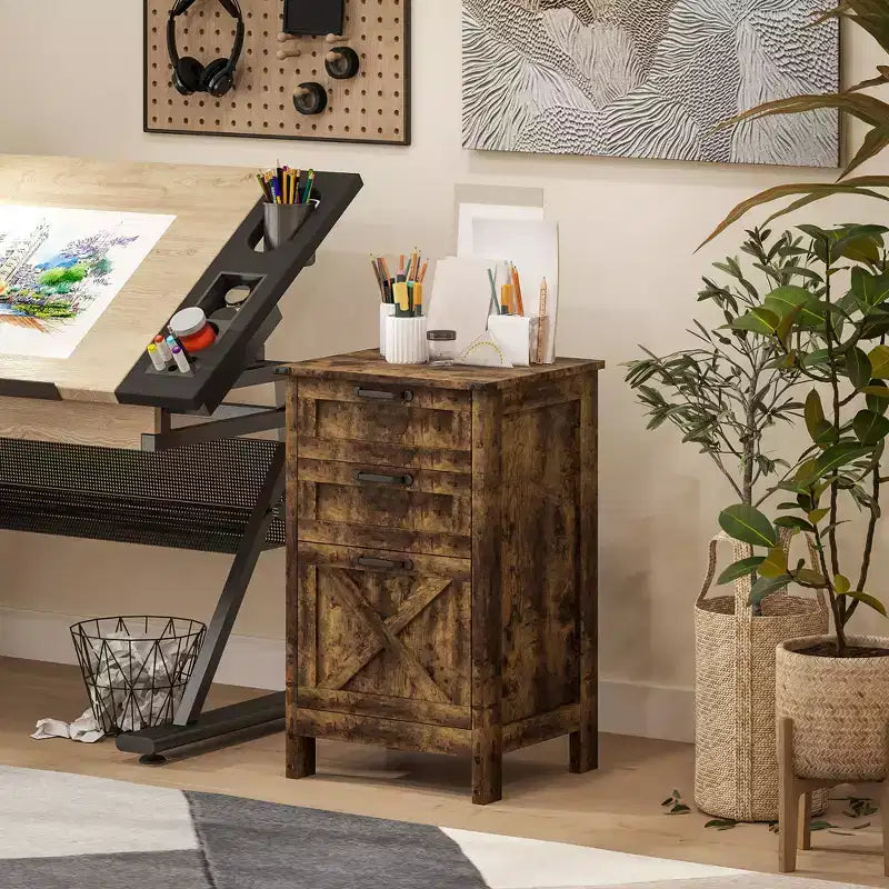 HOMCOM Meuble de Rangement 3 Tiroirs, Classeur pour Dossiers Suspendus A4/Lettre, Support d'Imprimante Rustique avec Rangement pour Bureau à Domicile