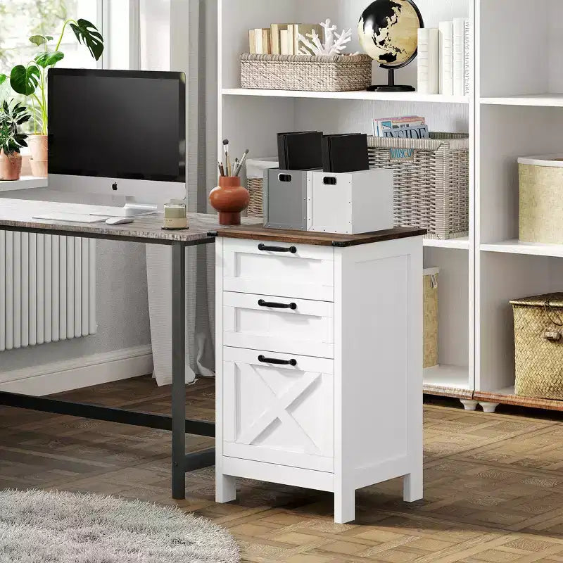 HOMCOM Meuble de Rangement 3 Tiroirs, Classeur pour Dossiers Suspendus A4/Lettre, Support d'Imprimante Rustique avec Rangement pour Bureau à Domicile