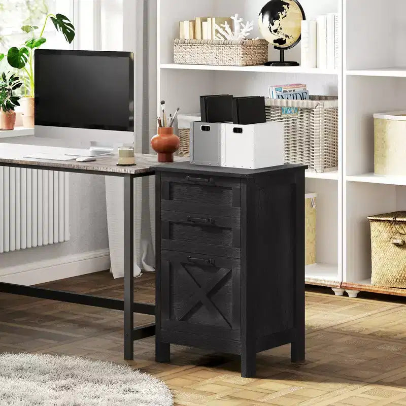 HOMCOM Meuble de Rangement 3 Tiroirs, Classeur pour Dossiers Suspendus A4/Lettre, Support d'Imprimante Rustique avec Rangement pour Bureau à Domicile