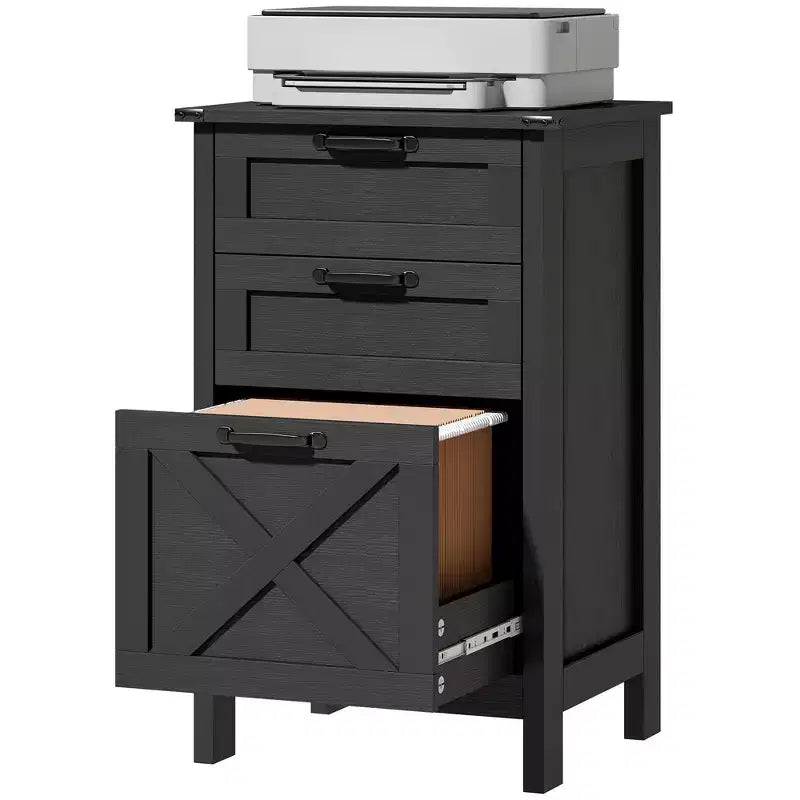 HOMCOM Meuble de Rangement 3 Tiroirs, Classeur pour Dossiers Suspendus A4/Lettre, Support d'Imprimante Rustique avec Rangement pour Bureau à Domicile